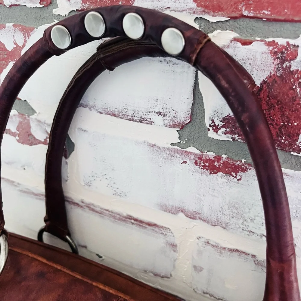 Vintage Steve Madden Studded Leather Shoulder Bag in Distressed Brown - Picture 8 of 11